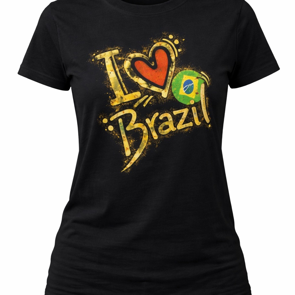 Black 'I Love Brazil' Graphic T-Shirt